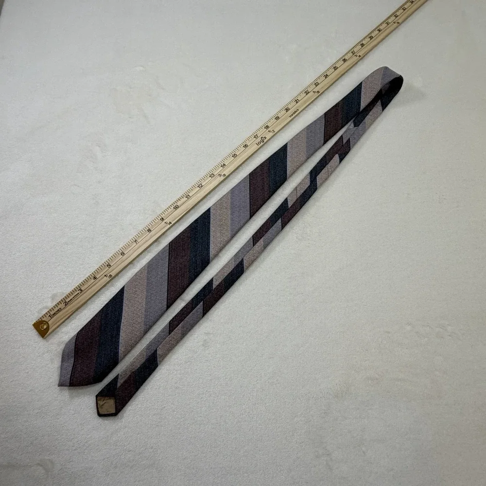Vintage Paco Rabanne‎ Wide Striped Silk Tie in Purple Varied Grays and Pale Blue